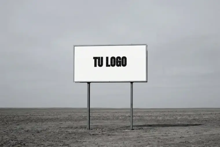 Un cartel de vía pública con el texto «Tu logo» compuesto sobre la cara, como ejemplo de lo que hace el generador.